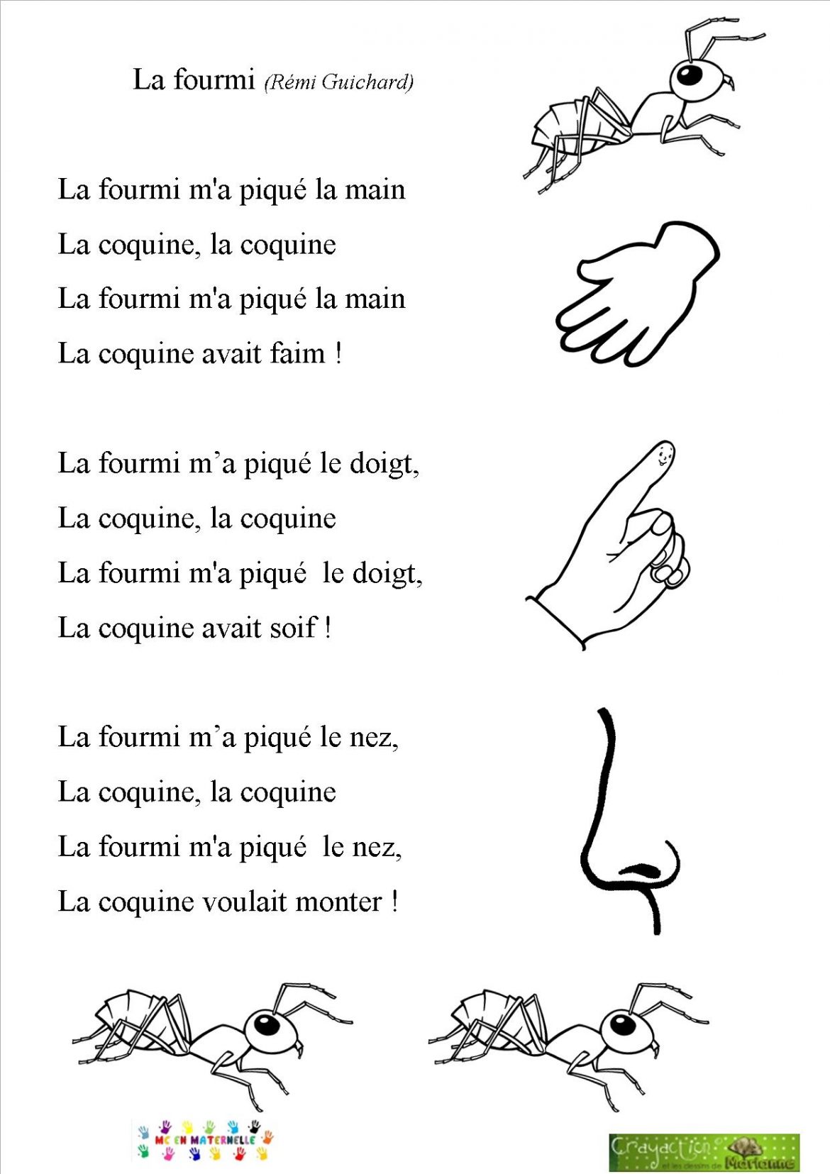 La Fourmi Ma Pique La Main Parole chansons/comptines – Page 2 – MC en maternelle