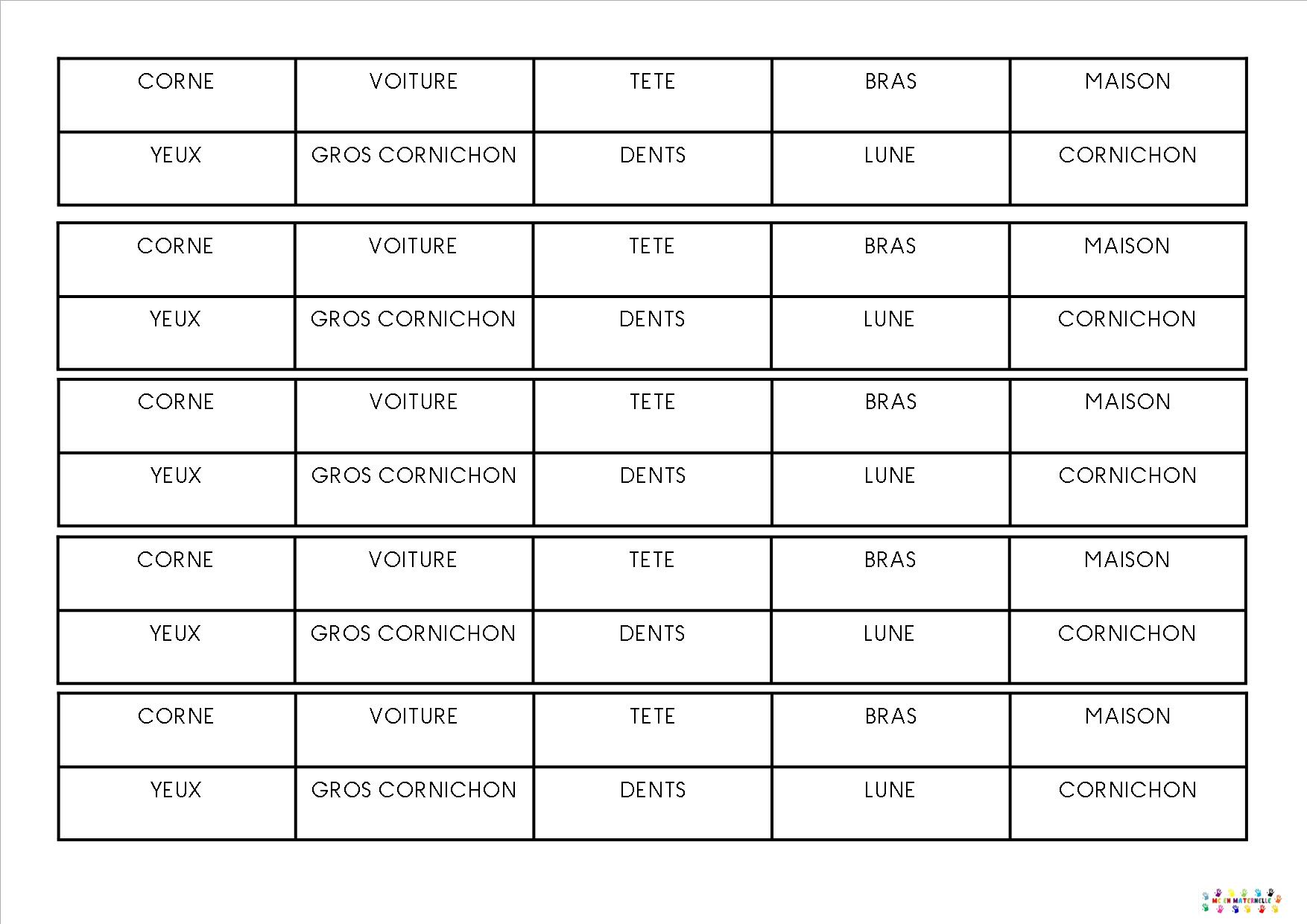 Gros cornichon reconnaissance de mot du lexique du livre (3 écritures