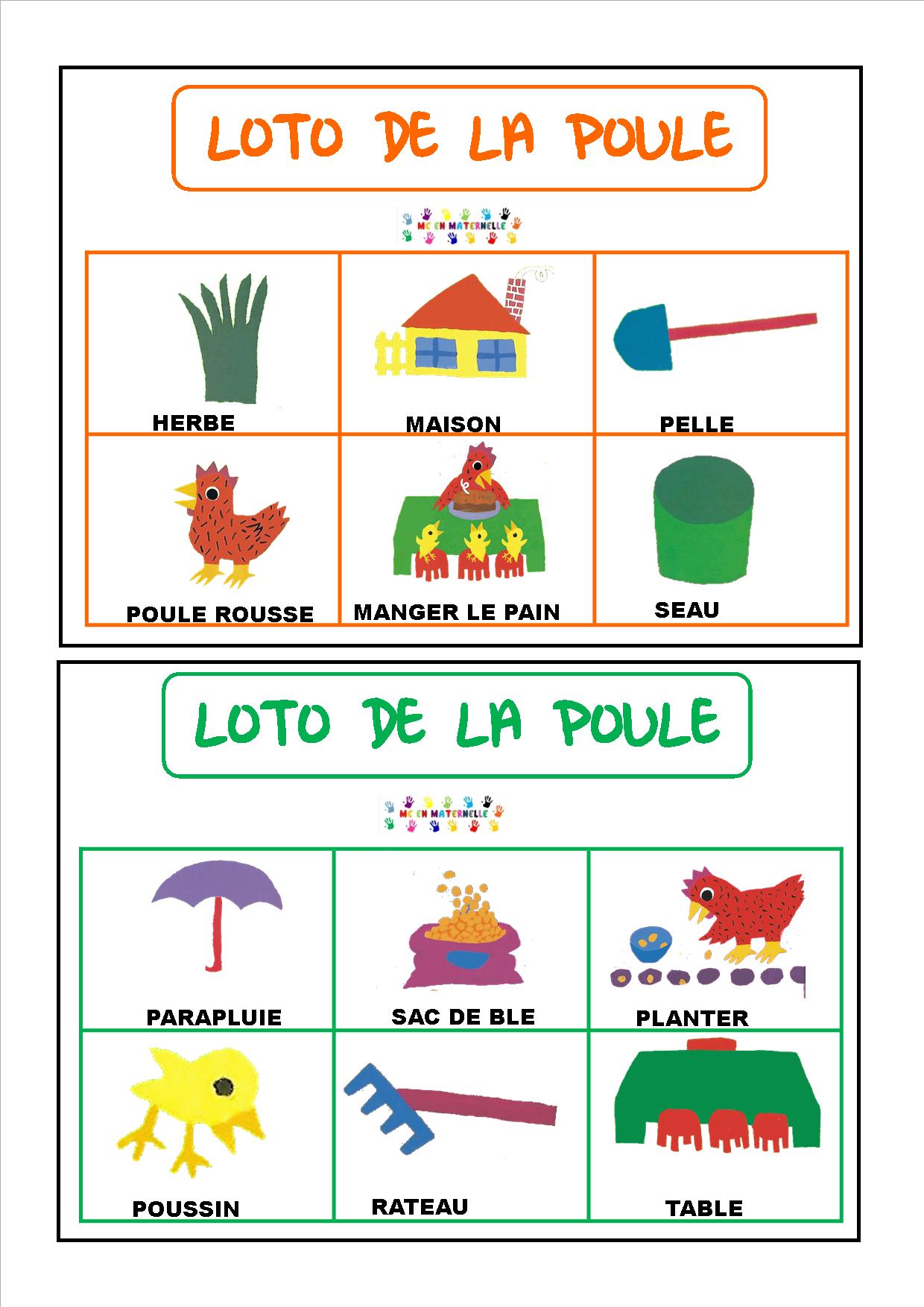 La Petite Poule Rousse Maternelle Graphisme La petite poule rousse : loto – MC en maternelle