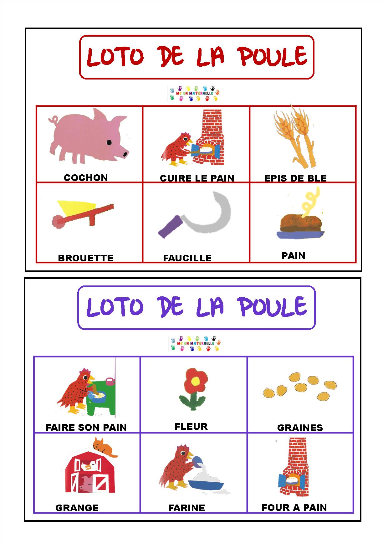 La Petite Poule Rousse Exploitation Maternelle La petite poule rousse : loto – MC en maternelle