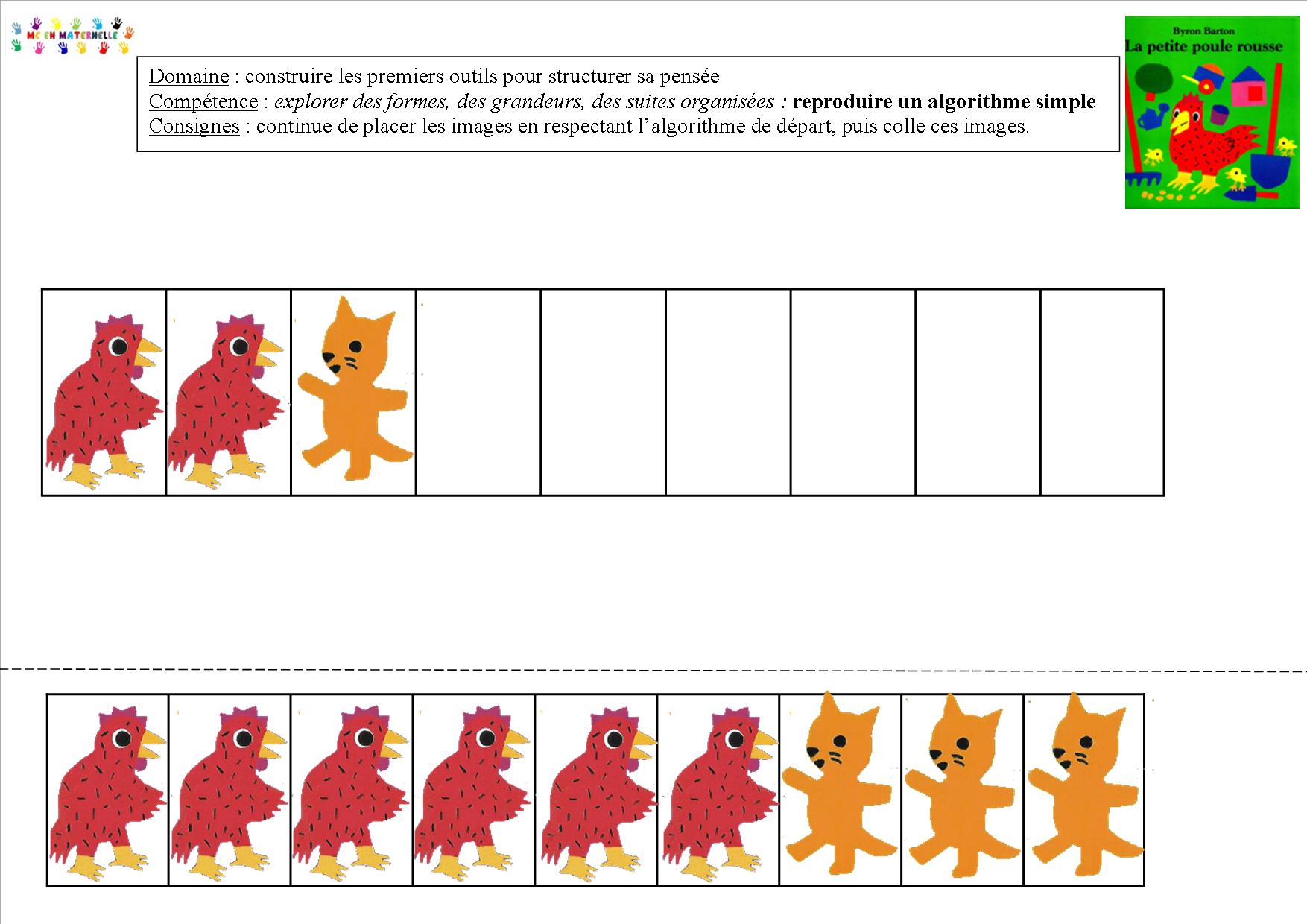 La Petite Poule Rousse Exploitation Maternelle La petite poule rousse : Algorithmes – MC en maternelle