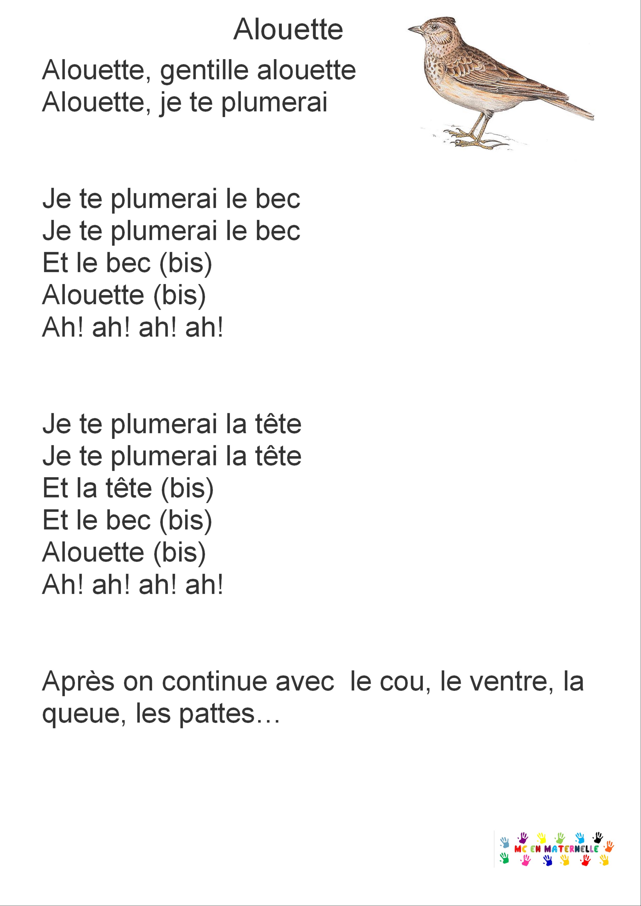 Alouette MC en maternelle