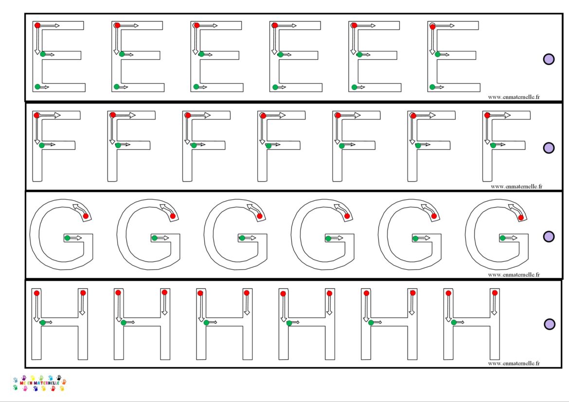 Piste graphique des lettres majuscules pour apprendre le tracé