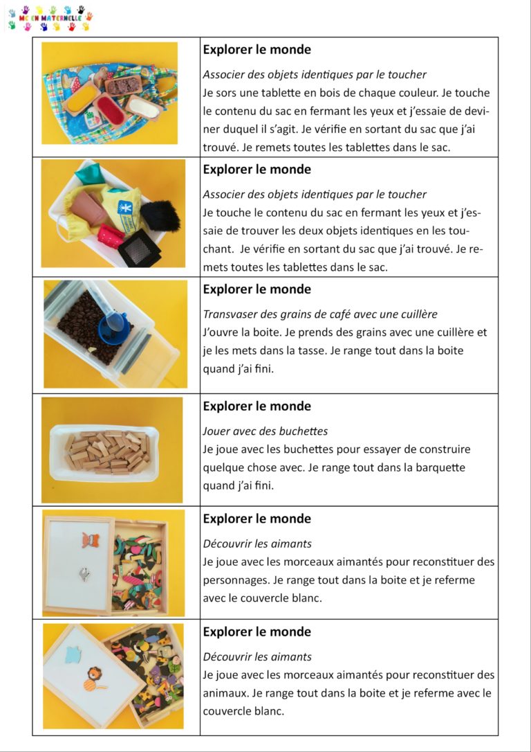 Ateliers autonomes Période 1 pour les petites sections (PS) MC en maternelle