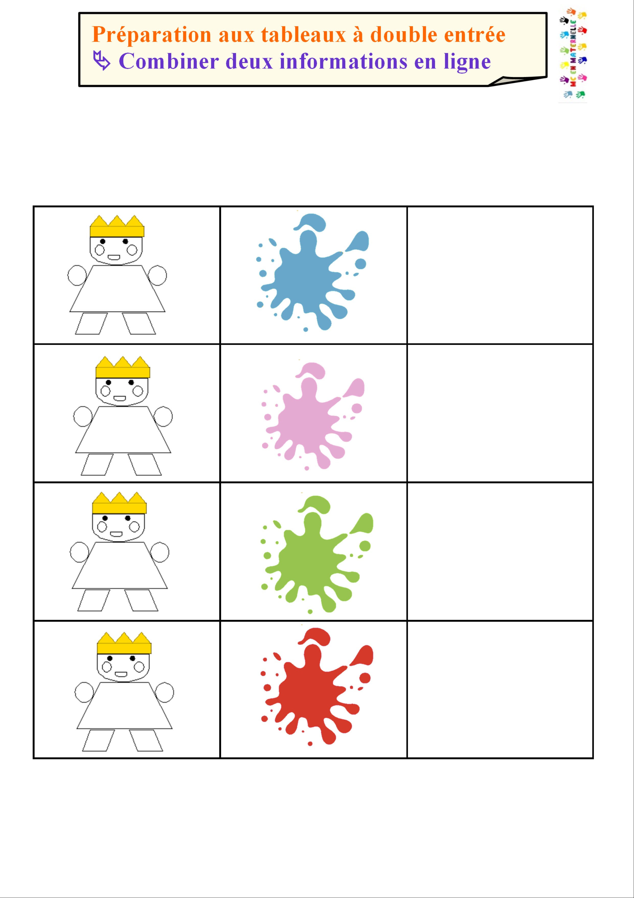 Tableau Double Entrée Maternelle à Imprimer Le tout petit roi : Préparation aux tableaux double entrée pour les
