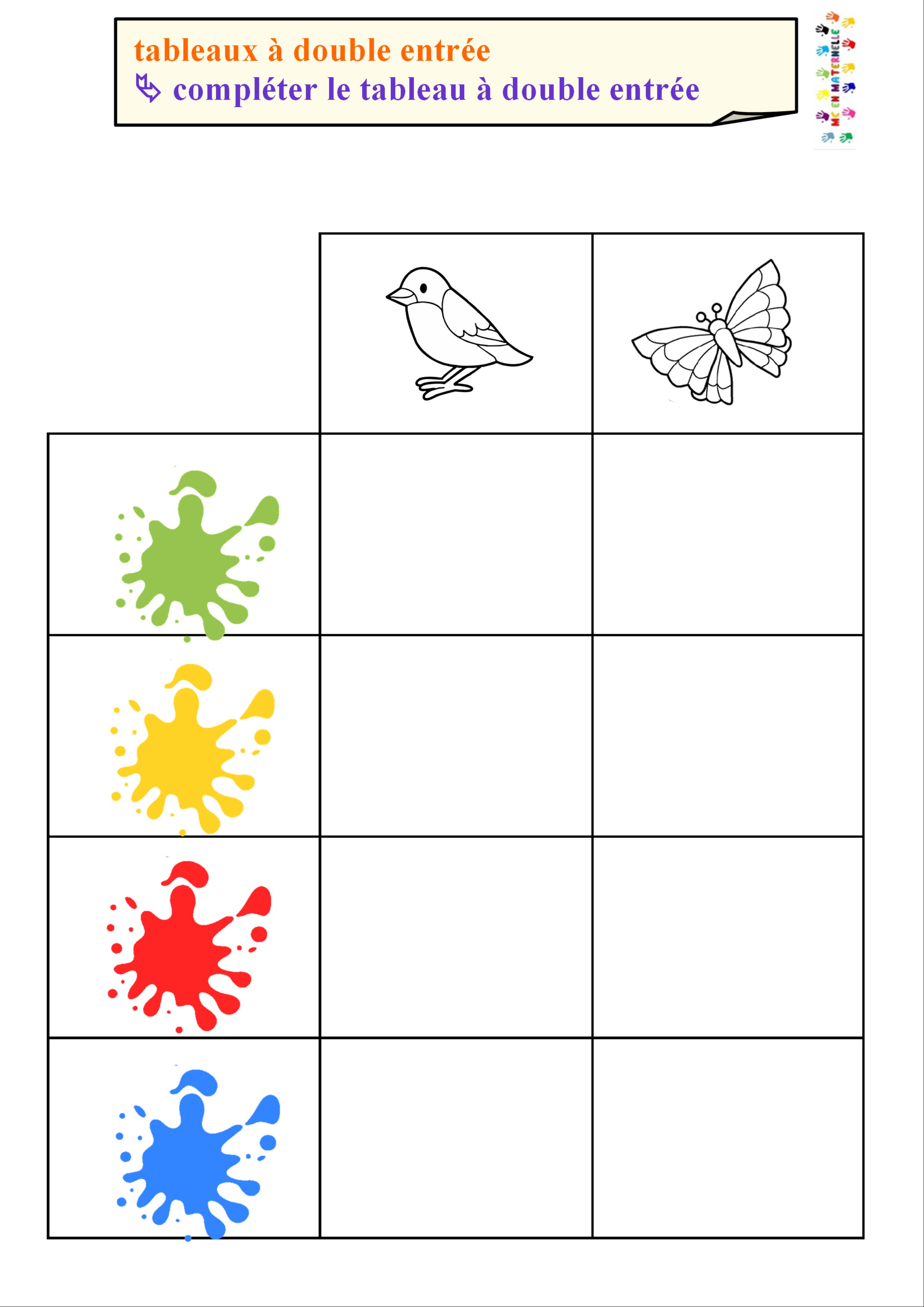 Tableau Double Entrée Maternelle à Imprimer Atelier autonome : tableaux à double entrée – MC en maternelle