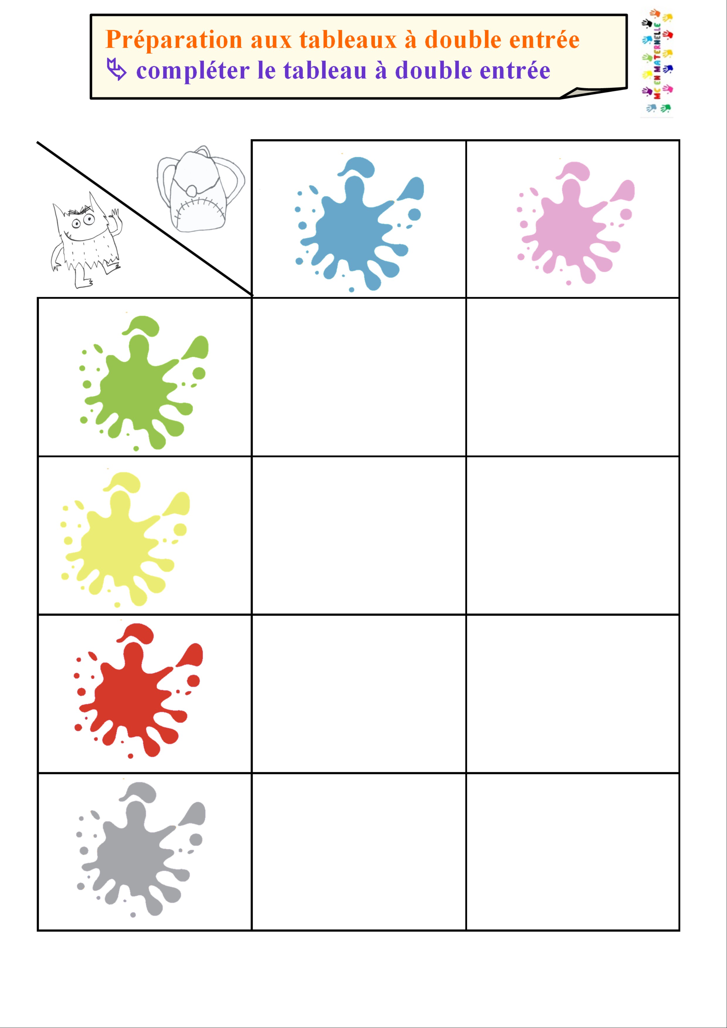 Fiche Mélange De Couleurs Maternelle Le monstre des couleurs va à l’école : tableaux à double-entrées – MC