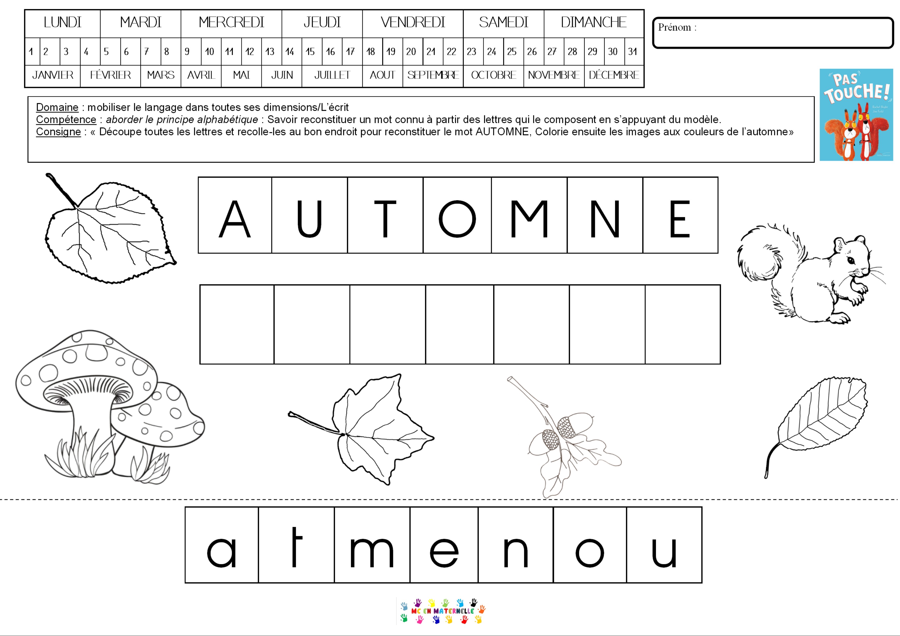 Pas touche : reconstituer le mot automne – MC en maternelle