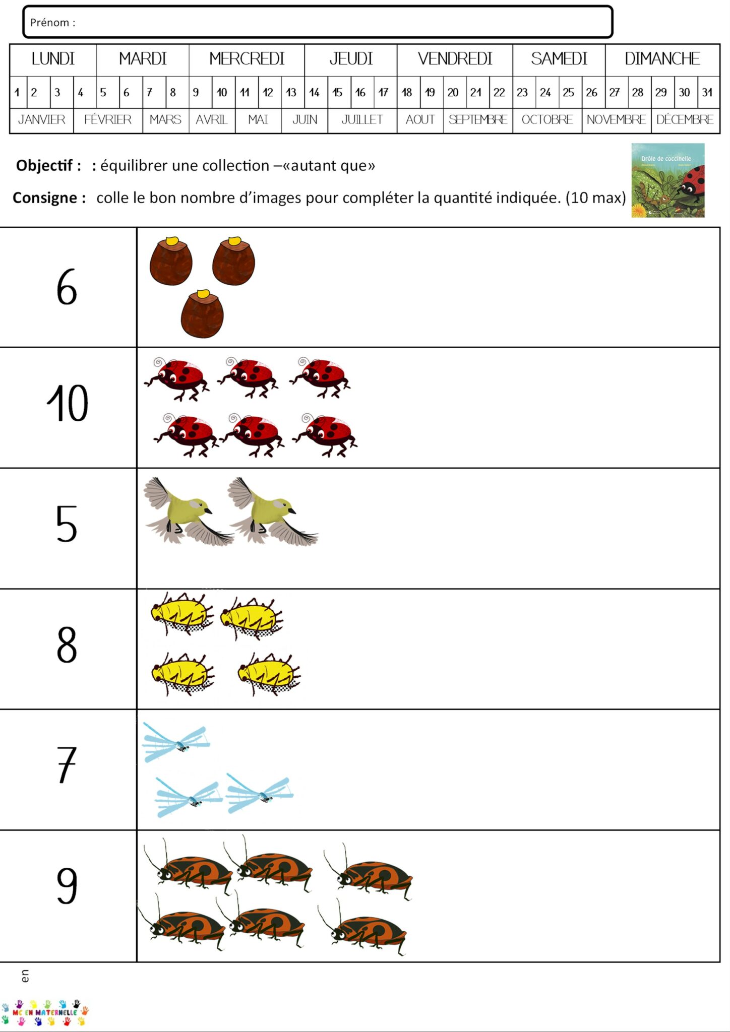 Dénombrer Une Quantité Jusqu à 10 Gs Drôle de coccinelle : dénombrement 6, 8 et 10 – MC en maternelle