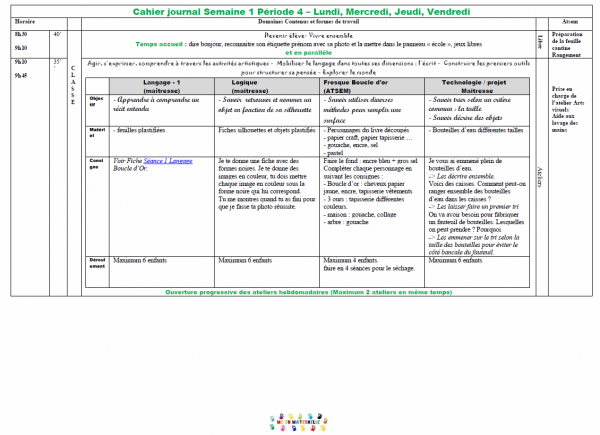Période 4 – PS – Année 2015-2016 – cahier journal