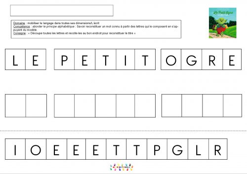 Le petit ogre veut aller à l’école : reconstituer le titre lettre à lettre (majuscule et script)