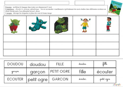Le petit ogre veut aller à l’école : associer des mots du lexique avec leurs écritures