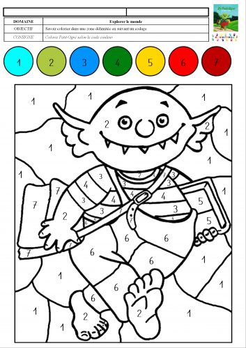 Le petit ogre veut aller à l’école : coloriage magique avec des chiffres de 1 à 7