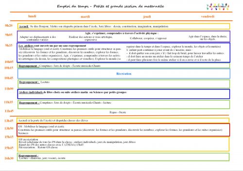 Emploi du temps 2017-2018 pour une classe de PS et GS