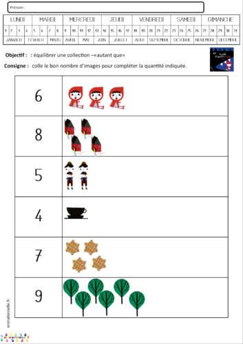 Le petit chaperon rouge : Numération jusqu’à 9