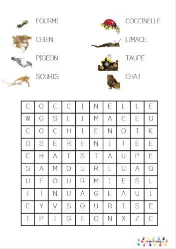 Dix petits graines : mots cachés