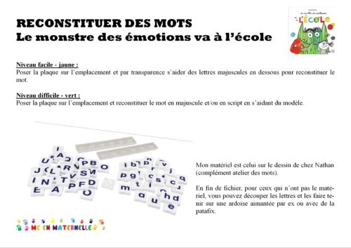 Le monstre des émotions va à l’école : reconstituer un mot