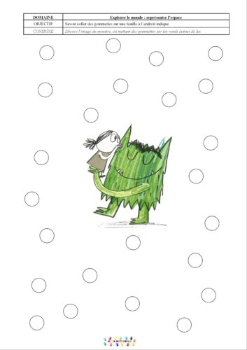 Le monstre des couleurs va à l’école : collage de gommettes
