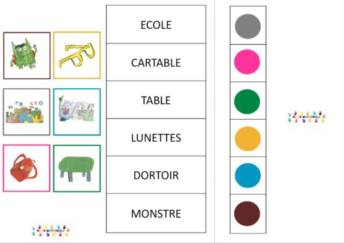 Le monstre des couleurs va à l’école : carta-pinces sur le vocabulaire