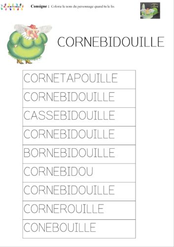 Cornebidouille : Colorie le nom du personnage