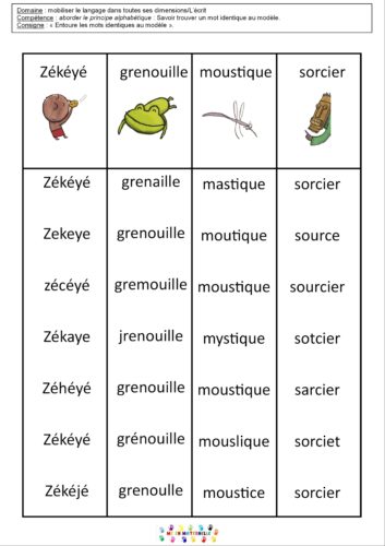 Zékéyé et la toute petite musique : rechercher les mots corrects