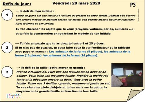 Continuité pédagogique : Jour 5 semaine 1
