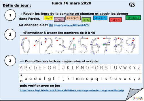 Continuité pédagogique : Jour 1, semaine 1