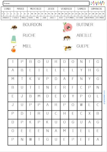 les abeilles : mots cachés