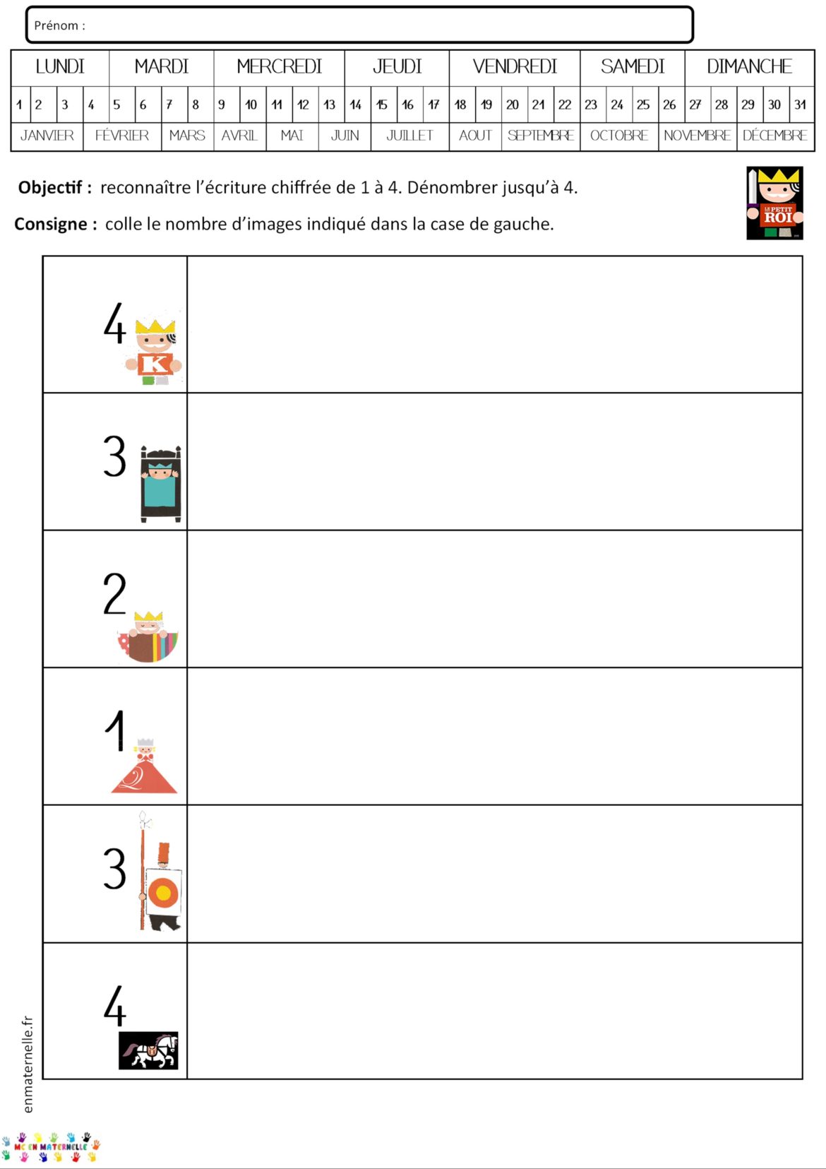 Le tout petit roi : numération jusqu’à 4 ou 5 – MC en maternelle