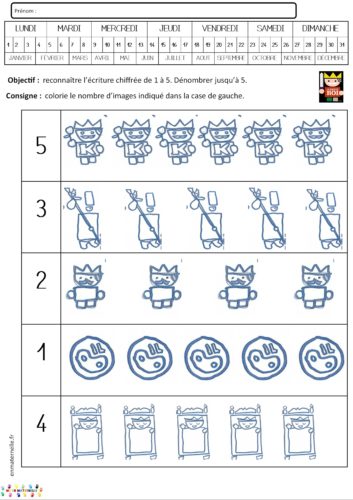 Le tout petit roi : numération jusqu’à 4 ou 5