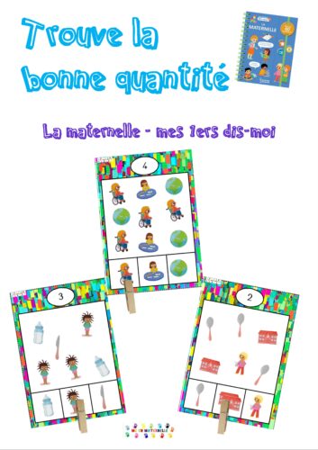 La maternelle : carte à pince compte pour trouver la bonne quantité