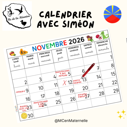 Calendrier (spécial île de la Réunion) avec Siméon