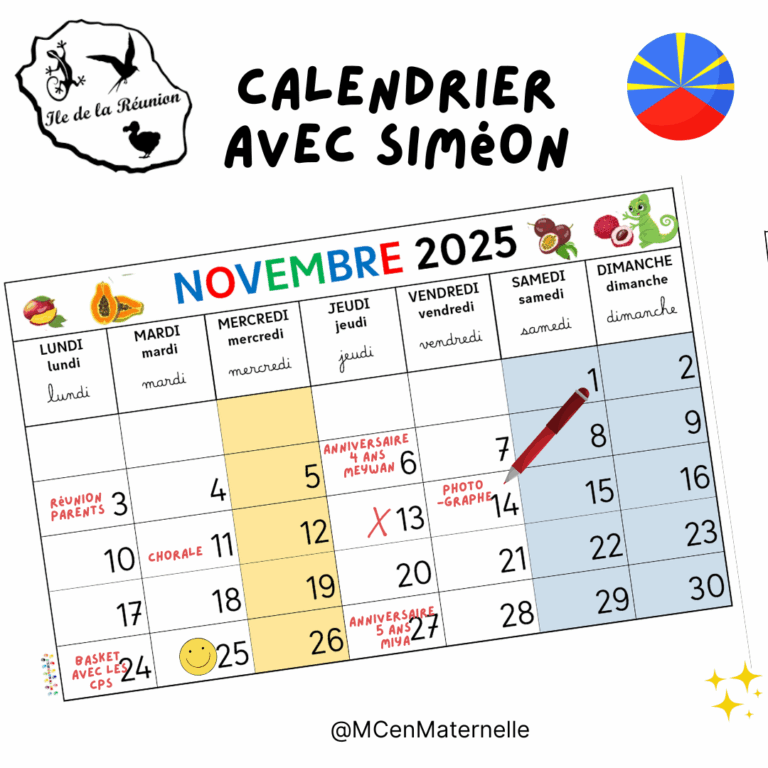 Calendrier (spécial île de la Réunion) avec Siméon