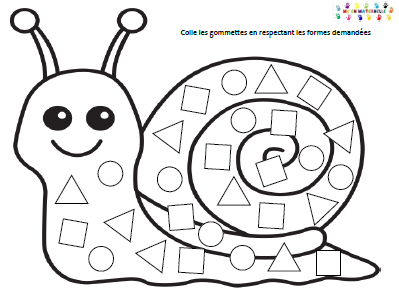 Les escargots : coller les gommettes sur la bonne forme géométrique